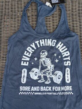 Barbells And Ponytails "Everything Hurts" Racerback Tank Top Sz XS NEW